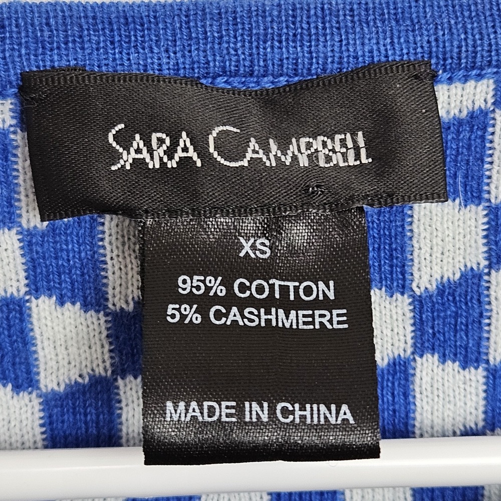 Sara Campbell Sweater Size XS Cashmere Blend Pullover 3/4 Sleeve Blue White FLAW - Picture 6 of 9